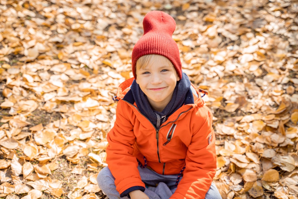 Herbstkleidung Kinder. Junge in Softshelljacke.